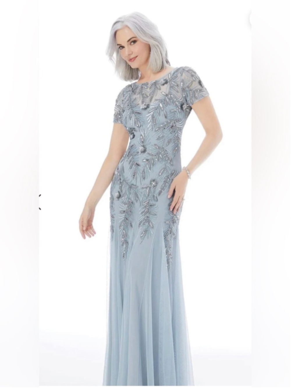 NWT-MGNY Elegant Light Blue Beaded Evening Dress